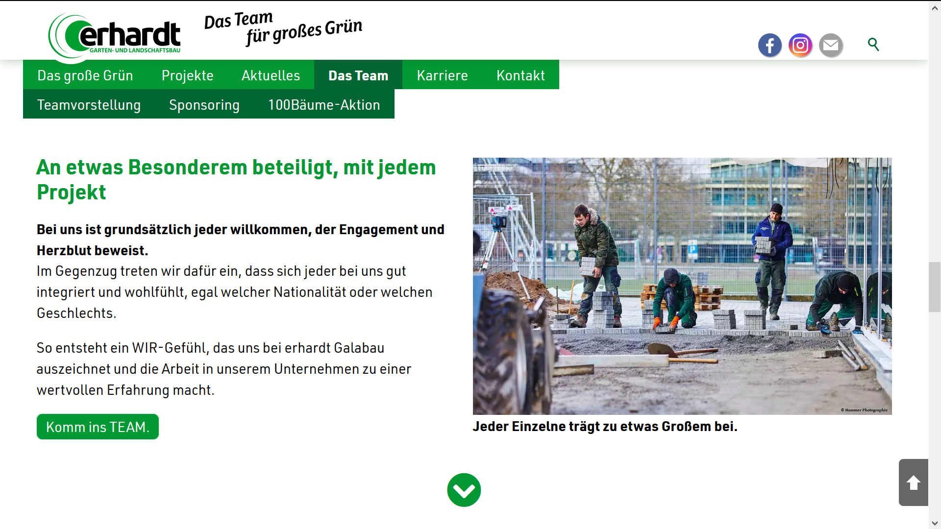 Firmenwebsite Erhardt Galabau Screenshot Teamseite