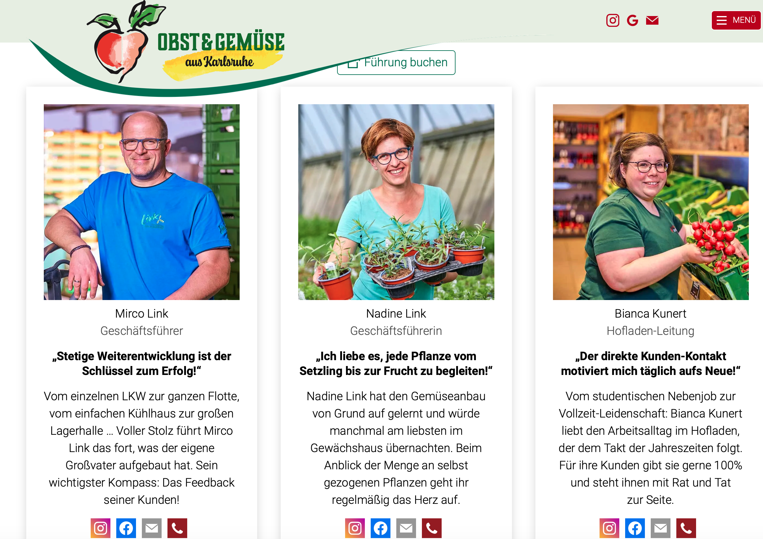 Firmenwebsite Link Frischgemüse Screenshot Mitarbeiter